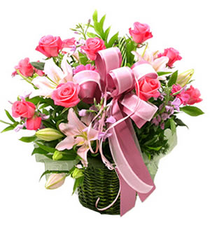 春天的祝福 （已下架）-粉色玫瑰24枝 粉色多头百合4支