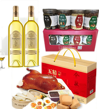 新年大礼包-和和美美 （已下架）-进口葡萄酒两瓶+坚果礼盒+烤鸭