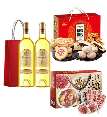 新年大礼包-大吉大利 （已下架）-法国进口白葡萄酒+腊味礼盒+糕点礼盒