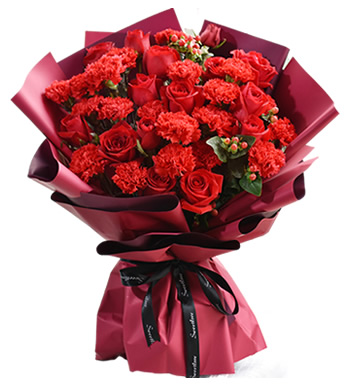 爱的祝福-19枝红色康乃馨+19枝红玫瑰